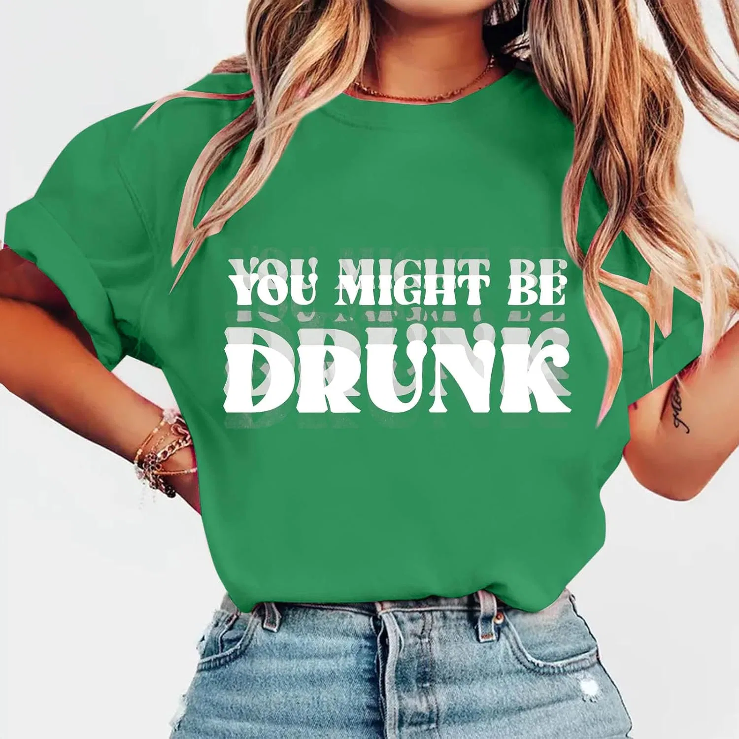 Женская футболка с графическим принтом Crew Neck, Green — фото 2