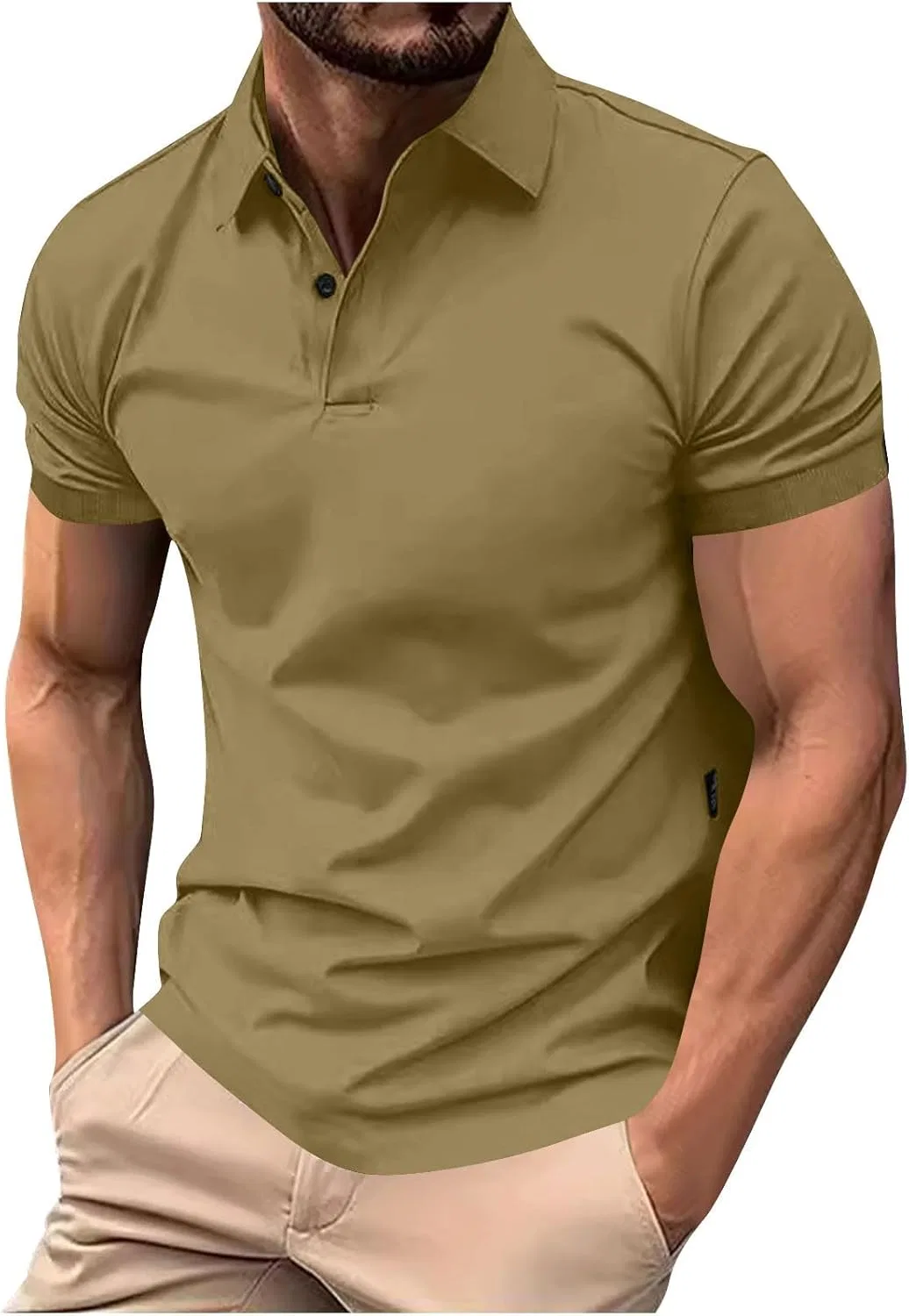 Мужская футболка с воротником тенниска Generic, Khaki