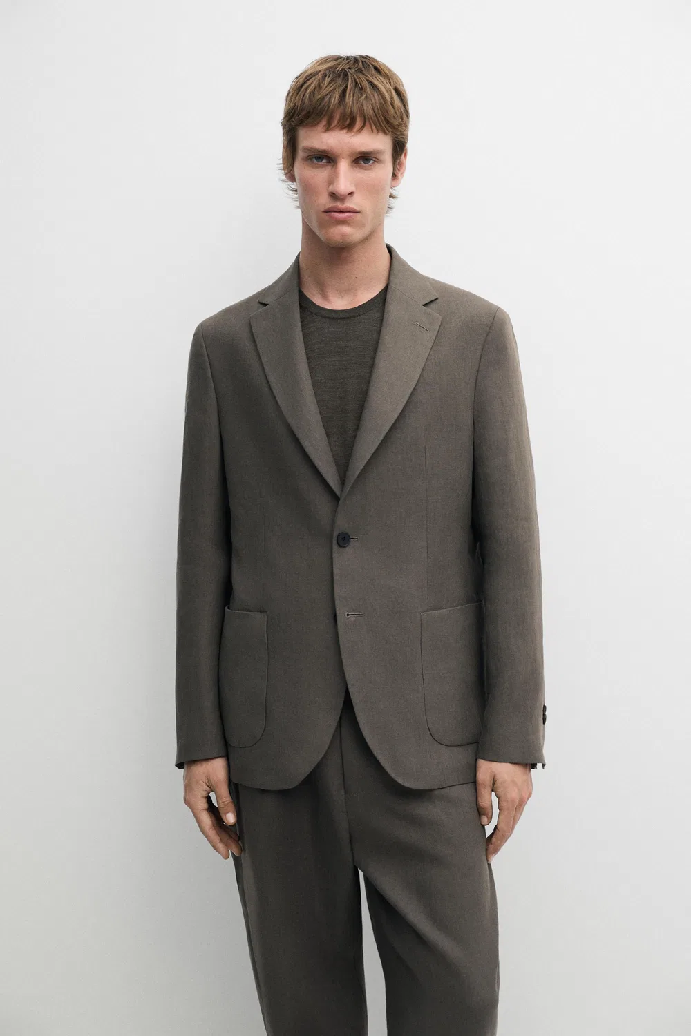 Блейзер из 100% льна Massimo Dutti, темно-зеленый — фото 2