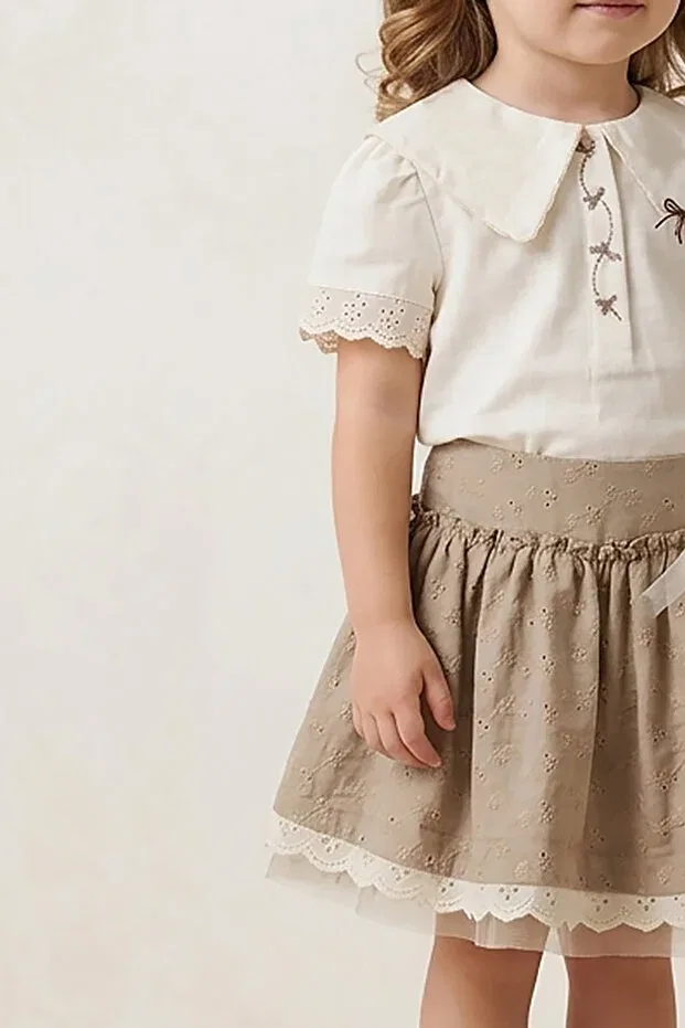 Детский комплект для девочек хлопковый с цветочным принтом Celyse, Nude Color — фото 4
