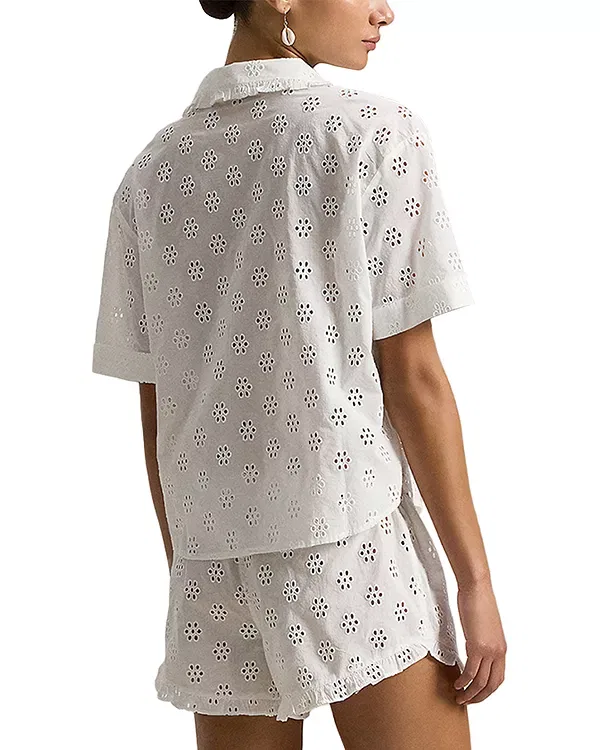 Женская ночная рубашка с вышивкой Eyelet Embroidered Sleep Shirt Polo Ralph Lauren, White Cloud — фото 2