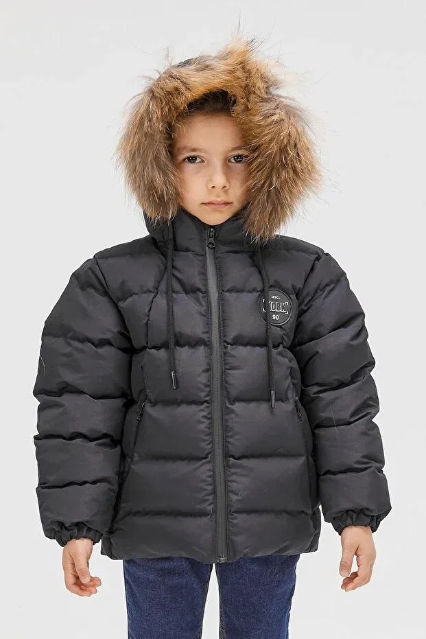 Детское зимнее пальто для девочек с капюшоном Benitto Kids, Navy Blue — фото 4