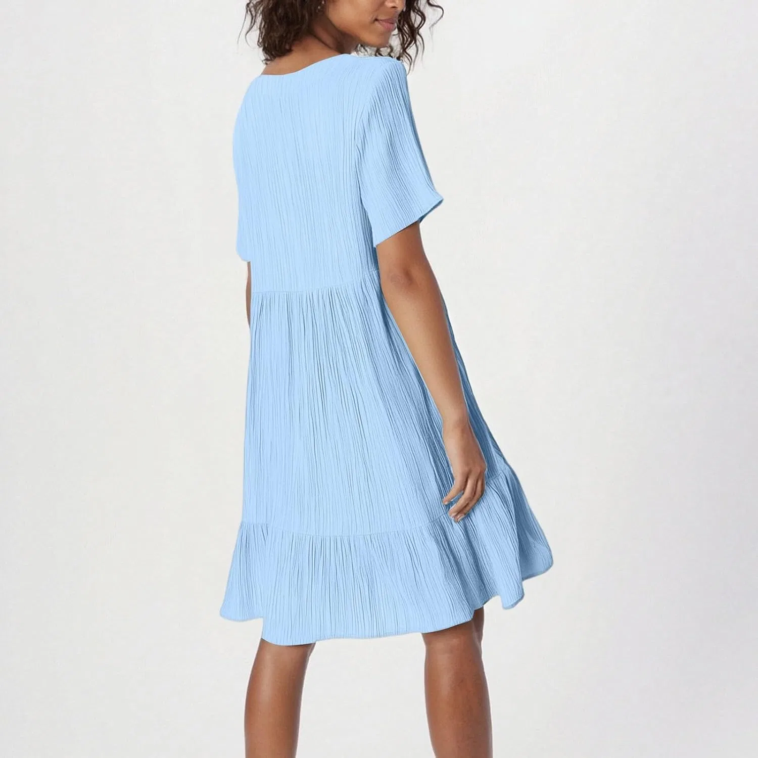 Женское мини-платье свободного кроя с V-образным вырезом Generic, Light Blue — фото 4