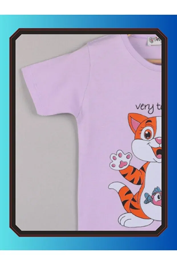 Детская футболка для девочек с принтом Short sleeve t-shirt girl cute kitten printed cotton Edoy, Lilac — фото 3