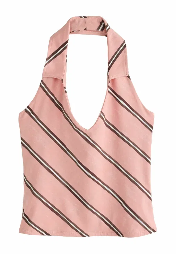 Топы с низким v-образным вырезом Regular Fit 3 Pack, Next, Green Stripe Ecru, зеленый — фото 2
