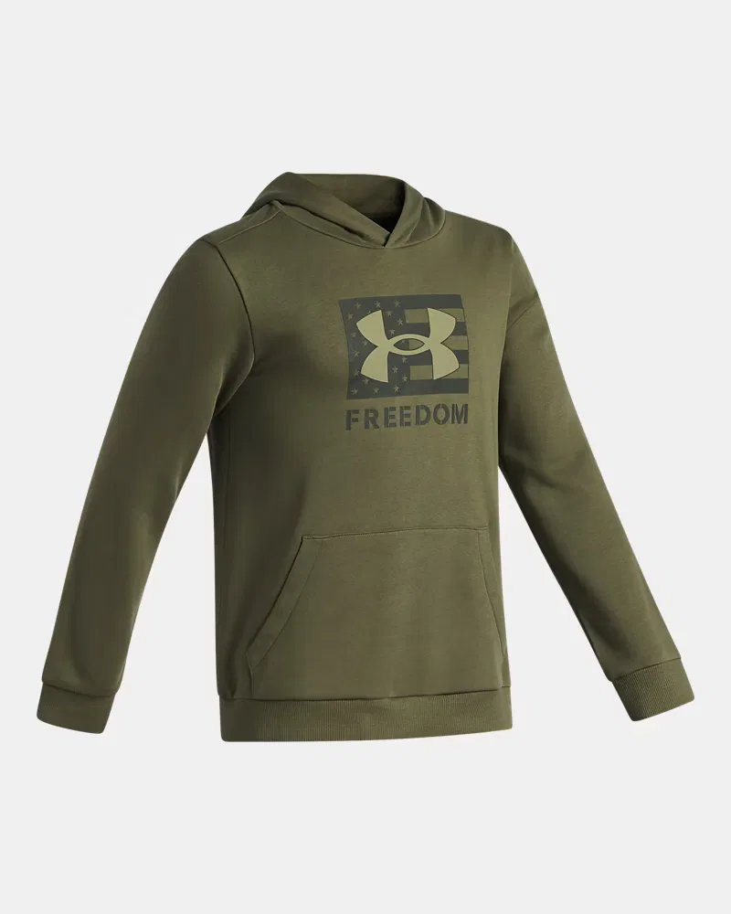 Худи для мальчиков из хлопкового флиса с начесом UA Freedom Big Flag Logo UnderArmour, Marine Od Green/Baroque Green — фото 3