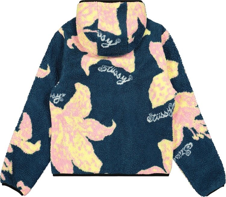 Куртка Stussy Floral Sherpa Hood Jacket 'Dark Teal', синий — фото 3