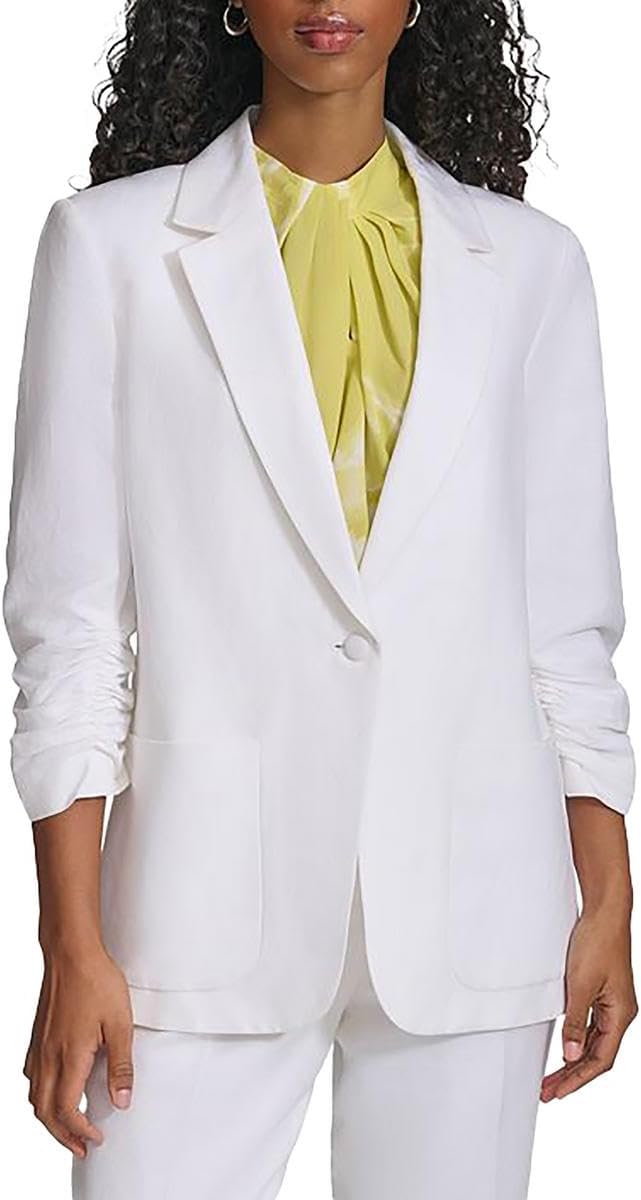 

Женский блейзер Calvin Klein на одной пуговице с рукавами 3/4 и сборками, White