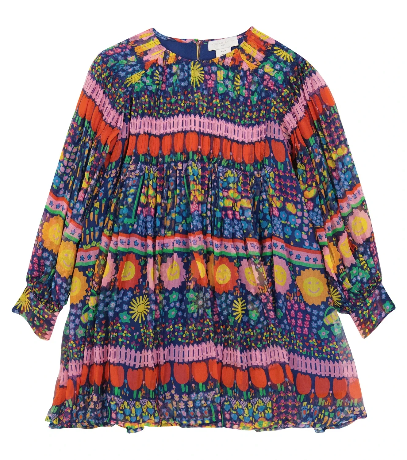 Платье из набивного шелкового жоржета Stella McCartney Kids, мультиколор