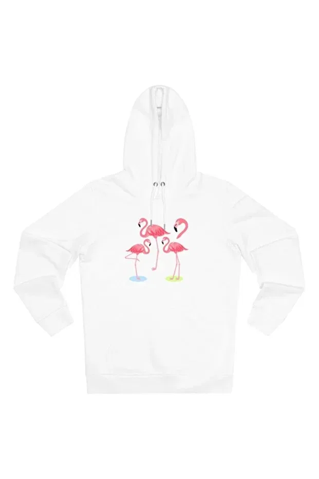 Детские свитшот для девочек с принтом Hooded Pocket Reversible Flamingo Printed Ladijital Baski Çözümleri, White — фото 3