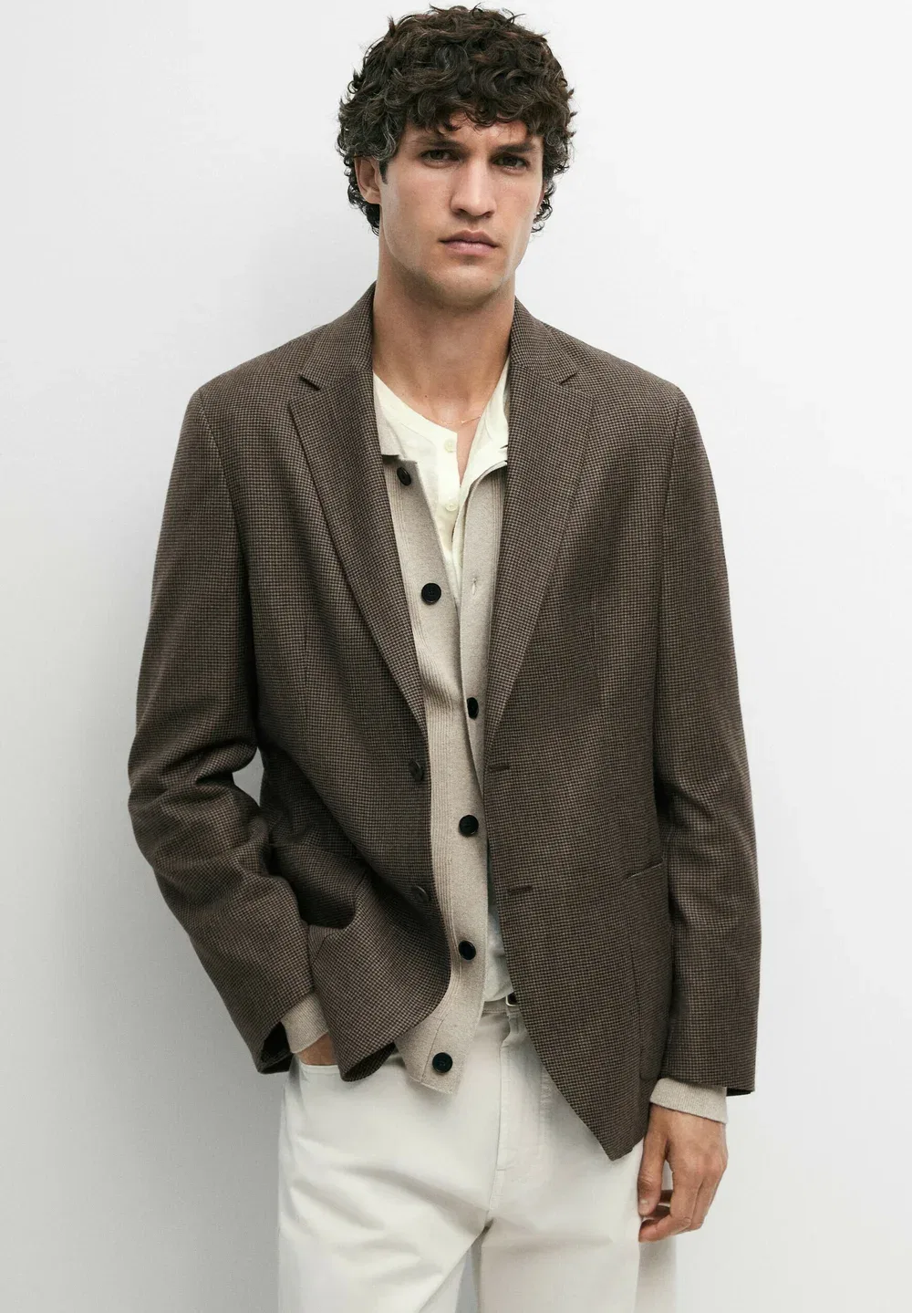 Пиджак из шерстяной смеси с карманами Massimo Dutti, Mottled Dark Brown