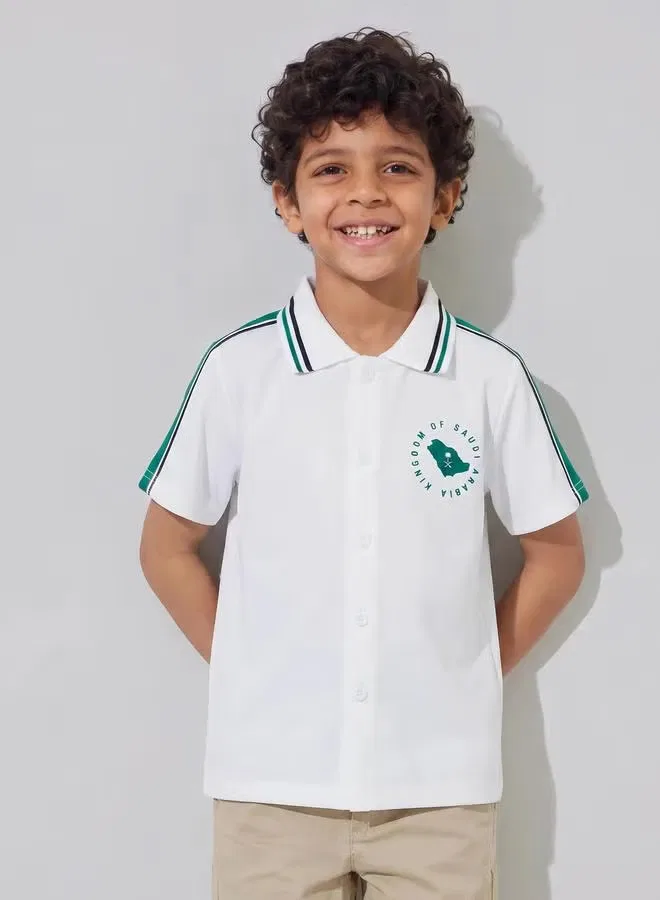 Рубашка с коротким рукавом и принтом карты КСА, модель Off KSA National Day Print, Styli, белый