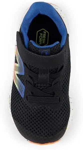 Детские кроссовки для девочек с шнурком-резинкой Fresh Foam Arishi V4 Bungee New Balance, Black/Blaze Orange/Blue Agate — фото 4