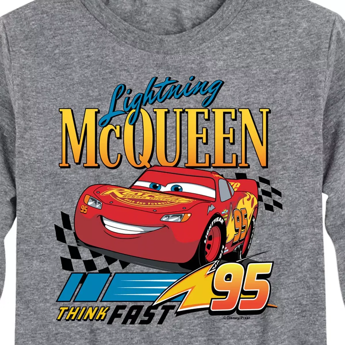 Детский лонгслив с принтом Lightning McQueen Think Fast Cars, Athletic Heather — фото 2