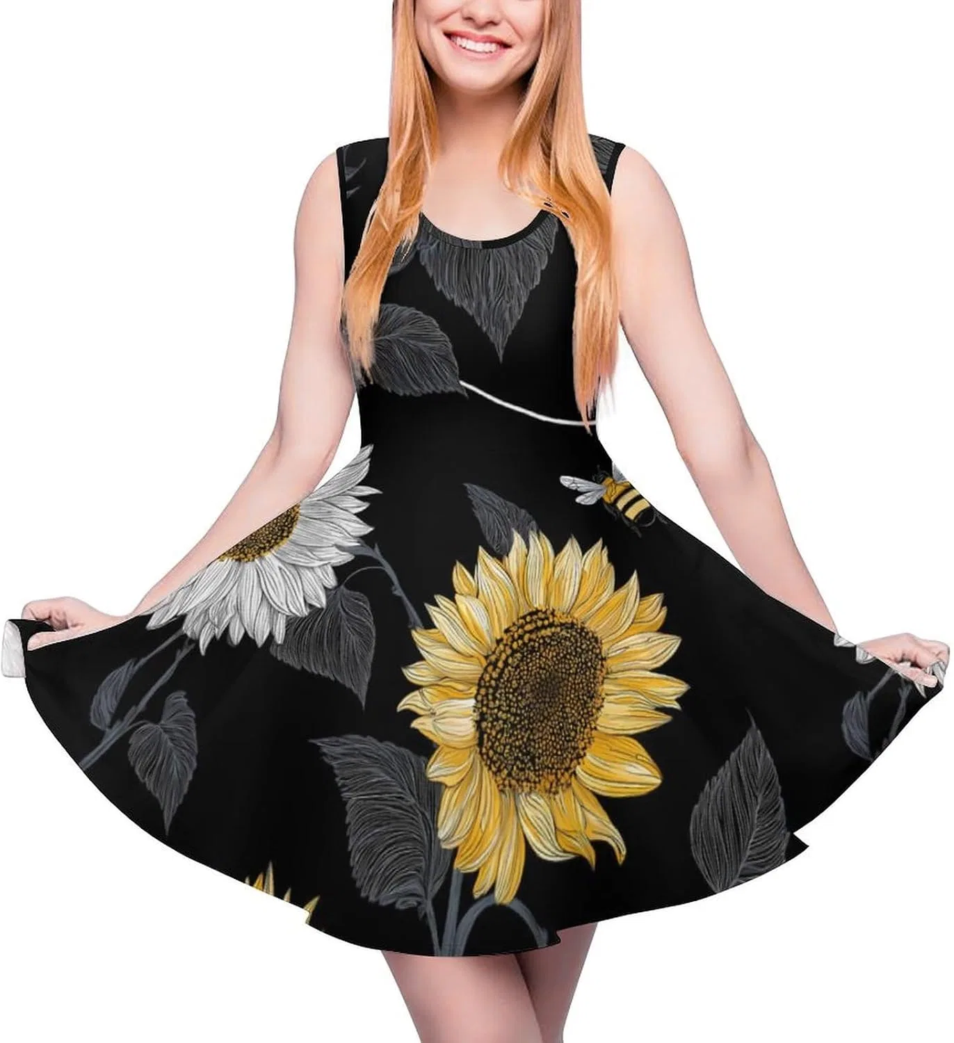 Женское летнее платье без рукавов Sunflower Bee, чёрный