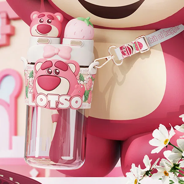 Детская бутылка для воды с трубочкой 700 мл, модель Lotso White, Disney, White/Red — фото 4