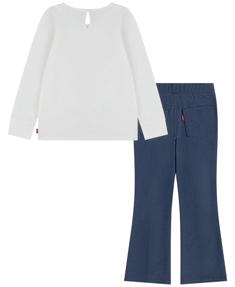Комплект из футболки с принтом и брюк-клеш, Bear Short-Sleeve T-Shirt and Flared Pants Levi's, White/Blue — фото 2