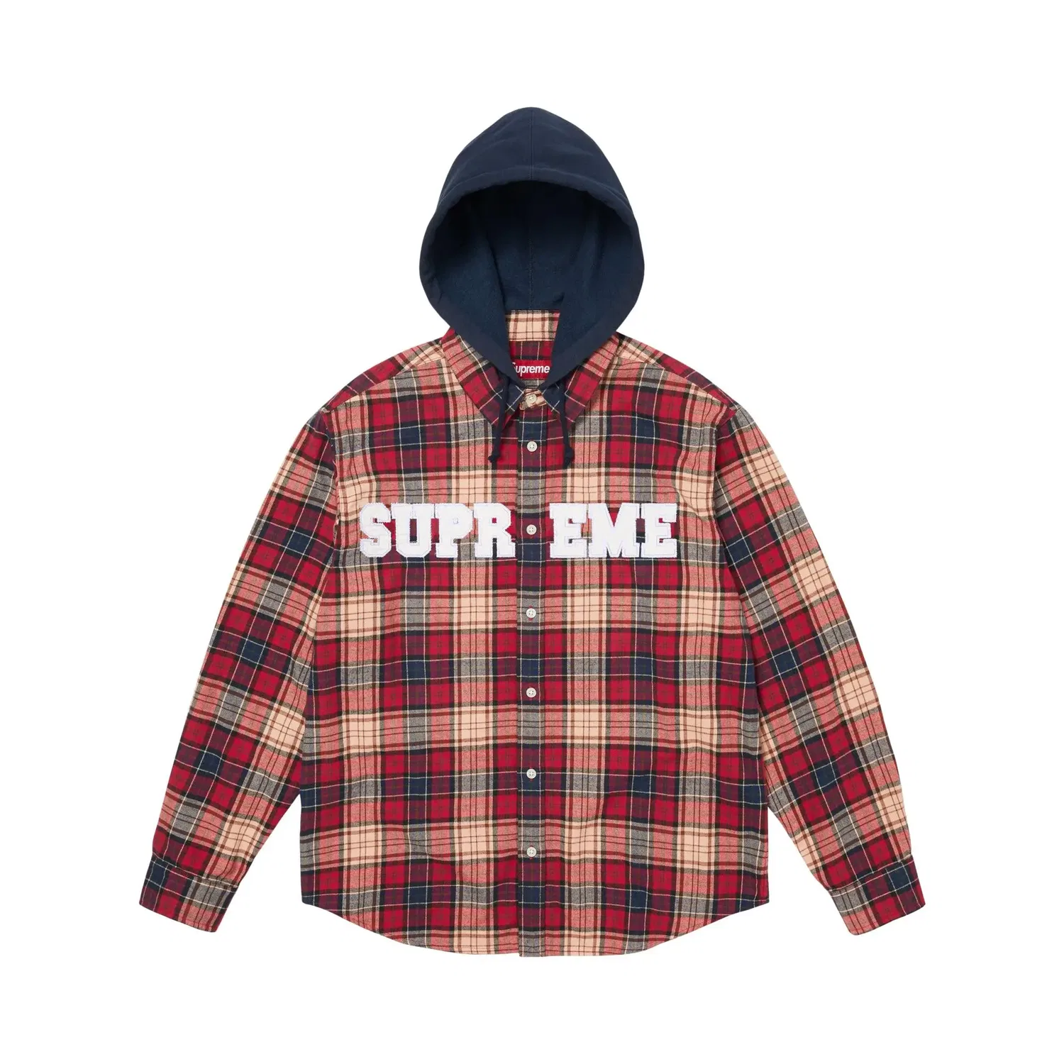 Фланелевая рубашка с капюшоном и аппликацией Supreme, Red