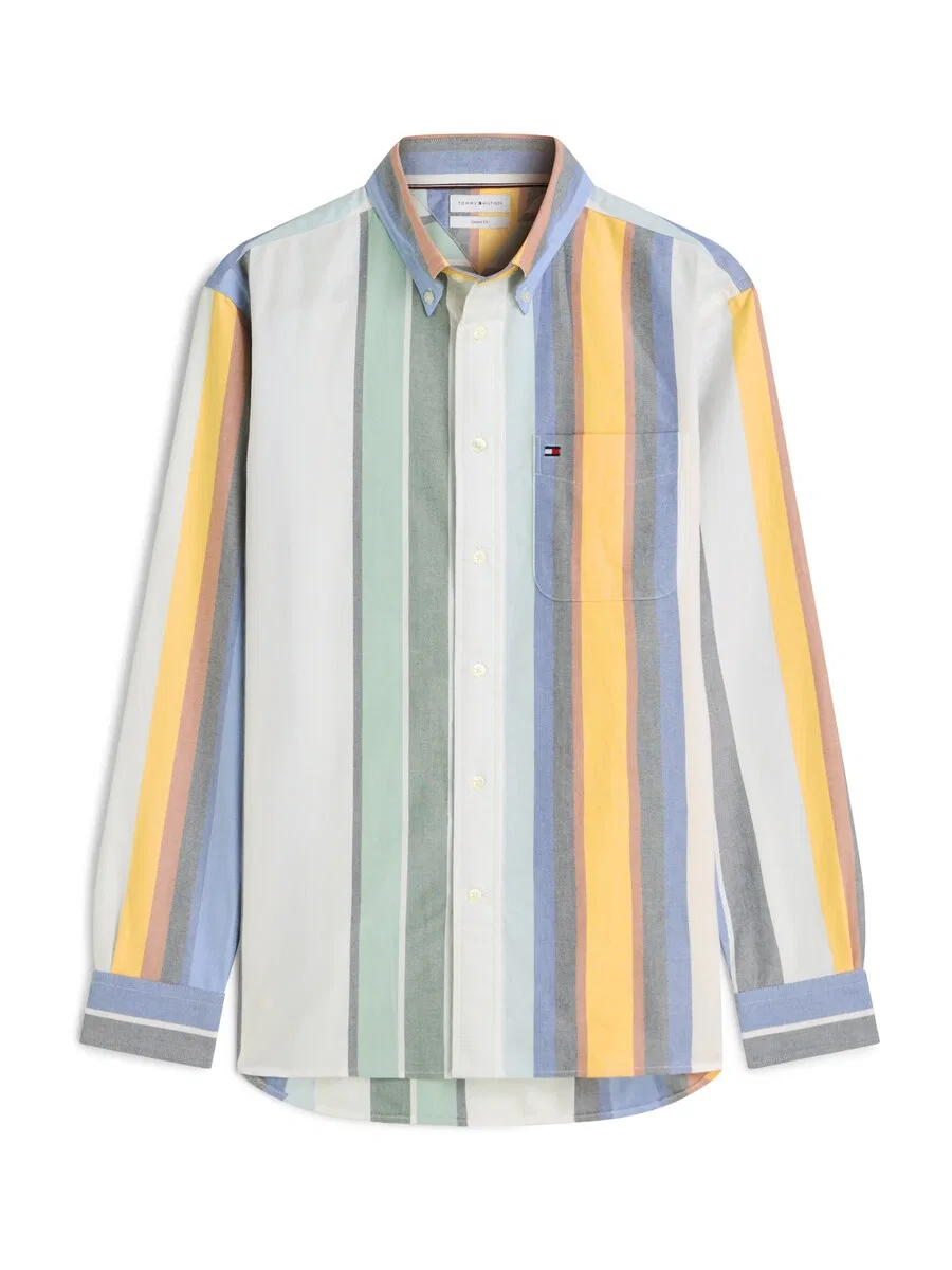 Рубашка TOMMY HILFIGER Regular fit на пуговицах, модель «Relaxed Fit Multicolour Stripe», белого цвета
