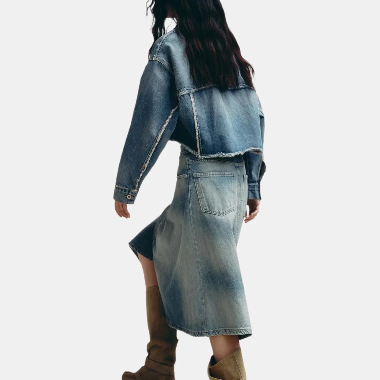 Женское джинсовое пальто с лацканами, прямой крой, ZARA, Blue — фото 4