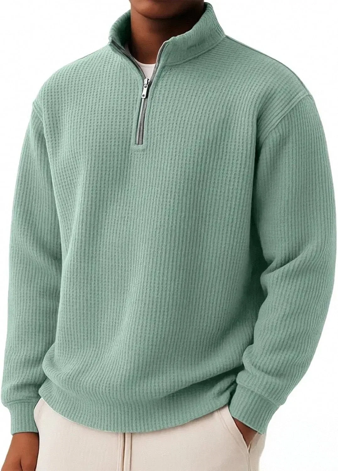 Мужская футболка с воротником-хенли и четверть-застежкой, Light Green