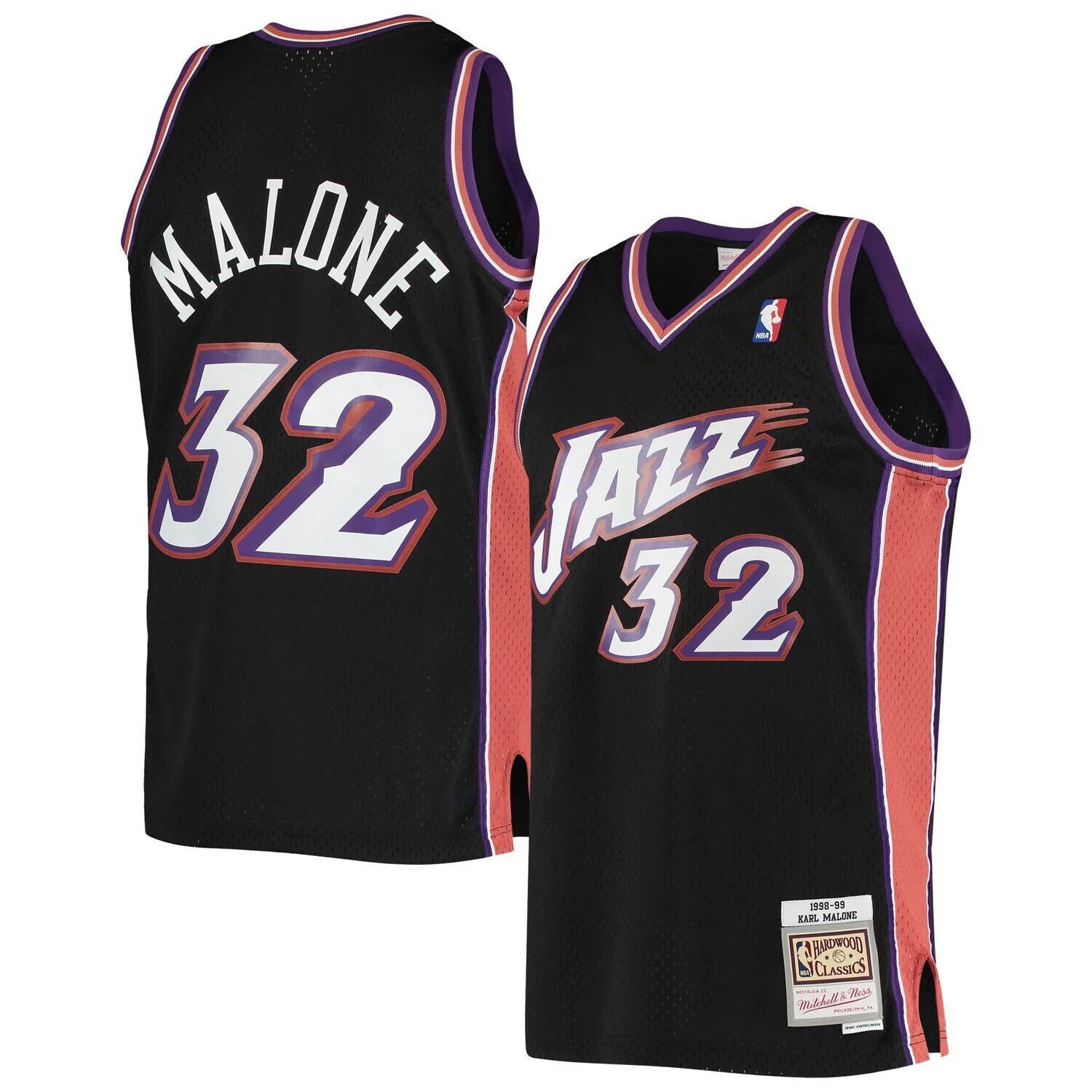 

Мужское джерси Mitchell & Ness Karl Malone Black Utah Jazz 1998-99 Hardwood Classics Swingman