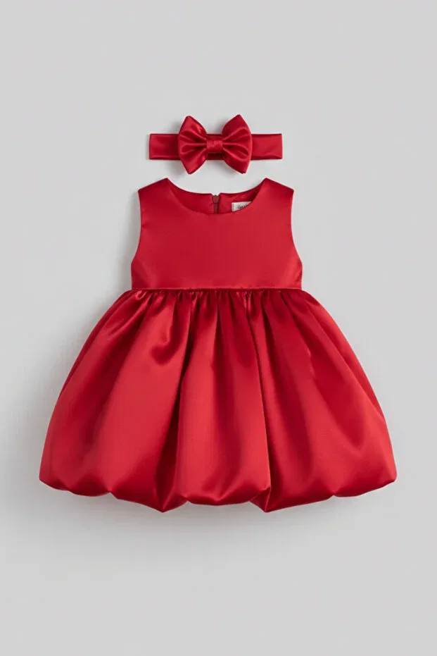 Детское платье для девочек сатиновое Balloon skirt girl child baby Bertuğ Bebek, Red — фото 3