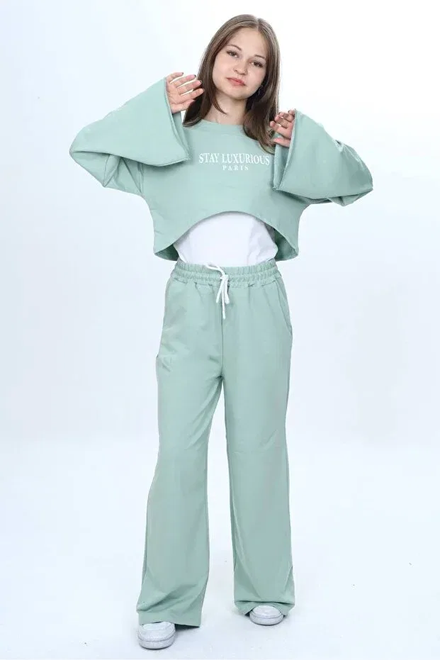 Детский комплект спортивного костюма для девочек хлопковый Asortik Kids, Water Green