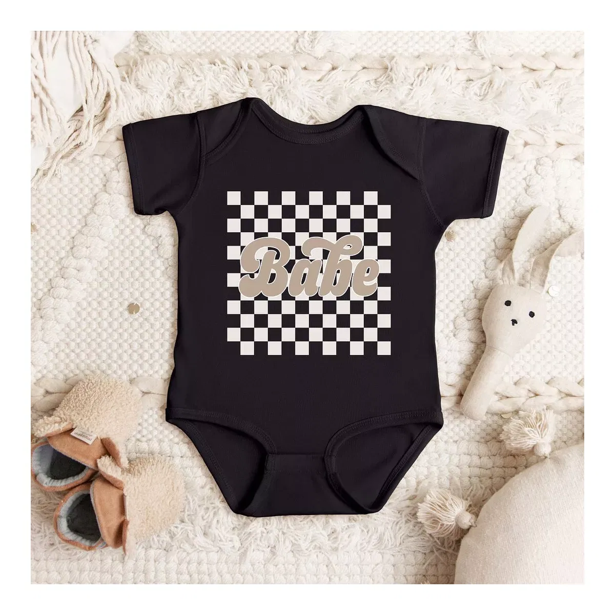 Детский боди с коротким рукавом Retro Checkered Babe The Juniper Shop, Black — фото 2