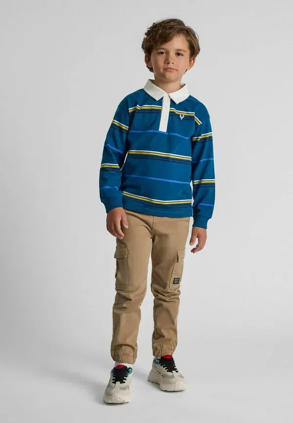 Рубашка поло хлопковая Striped rugby Minoti, teal white, белый/бирюзовый
