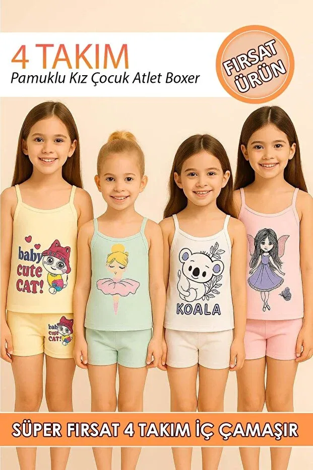 Детский комплект маек и боксеров для девочек с принтом Mys Grup Tekstil, Multicolor