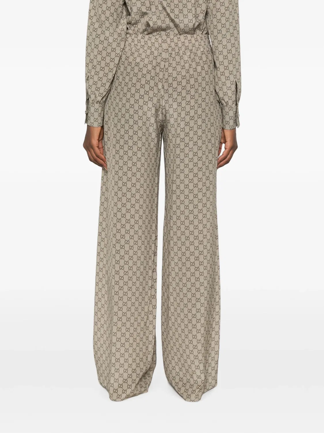 Шелковые брюки с узором GG Gucci, нейтральные — фото 4