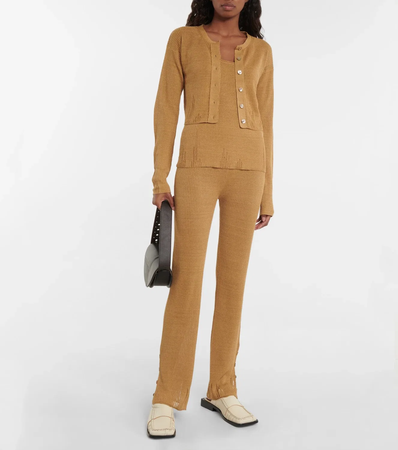 Майка в рубчик из льняной смеси Acne Studios, коричневый — фото 2