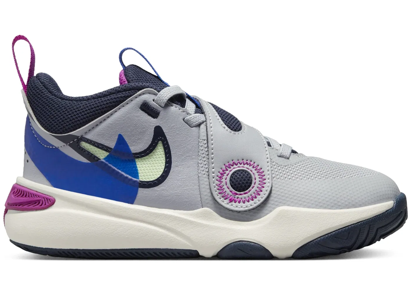 Детские кроссовки с прорезиненной подошвой Nike Team Hustle D 11 SE, Wolf Grey/Obsidian/Hyper Royal/Vapor Green