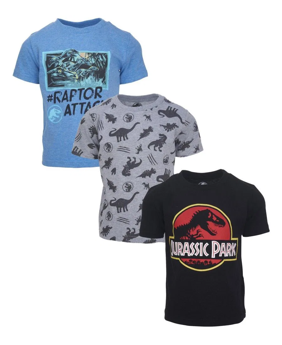 Комплект футболок с коротким рукавом с принтом Jurassic Park, 3 шт. Jurassic Park, Black Blue Gray