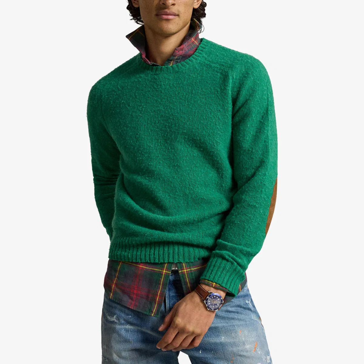 Джемпер из шерсти и кашемира с локтевыми накладками Polo Ralph Lauren, зеленый — фото 3