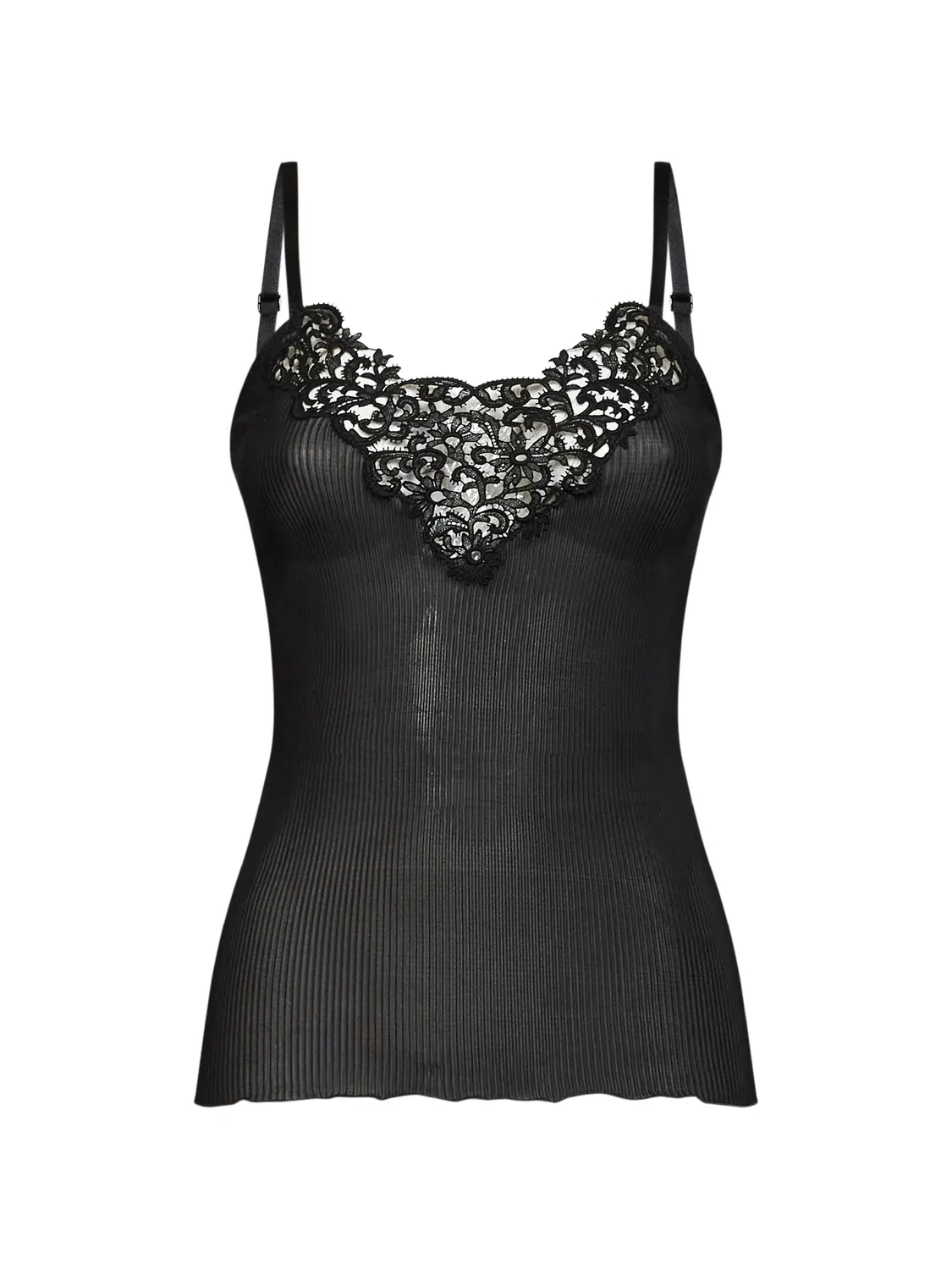 Шелковый топ в рубчик Saint Laurent, черный