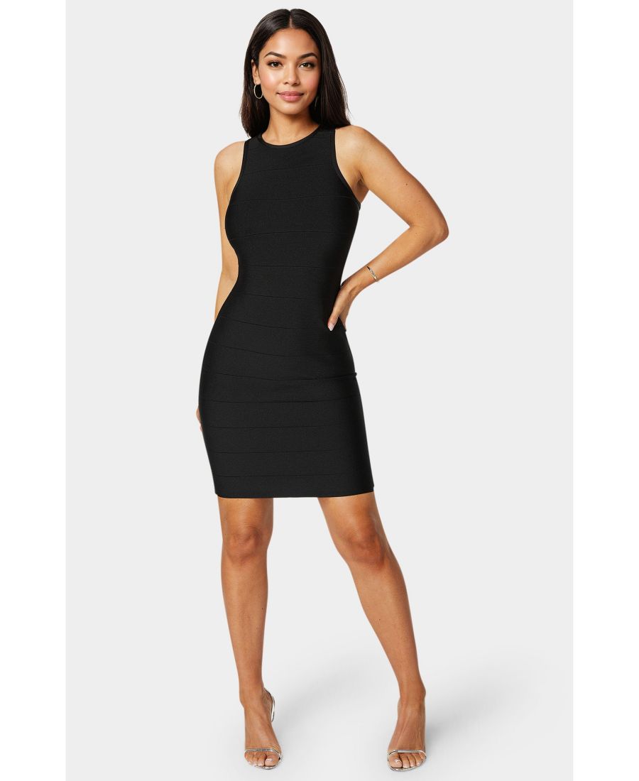 

Женское короткое платье с воротником-стойкой и бандажом Bebe, Black