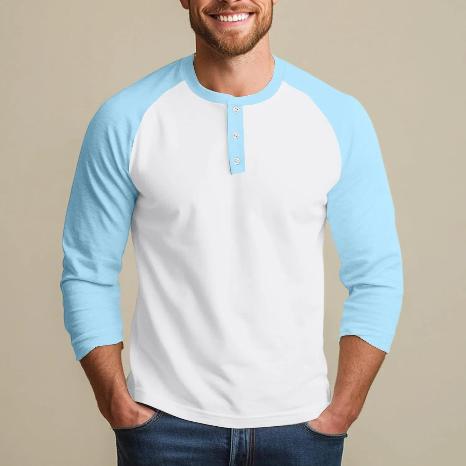 Мужская бейсбольная футболка с рукавом 3/4 Casual Raglan, White — фото 2