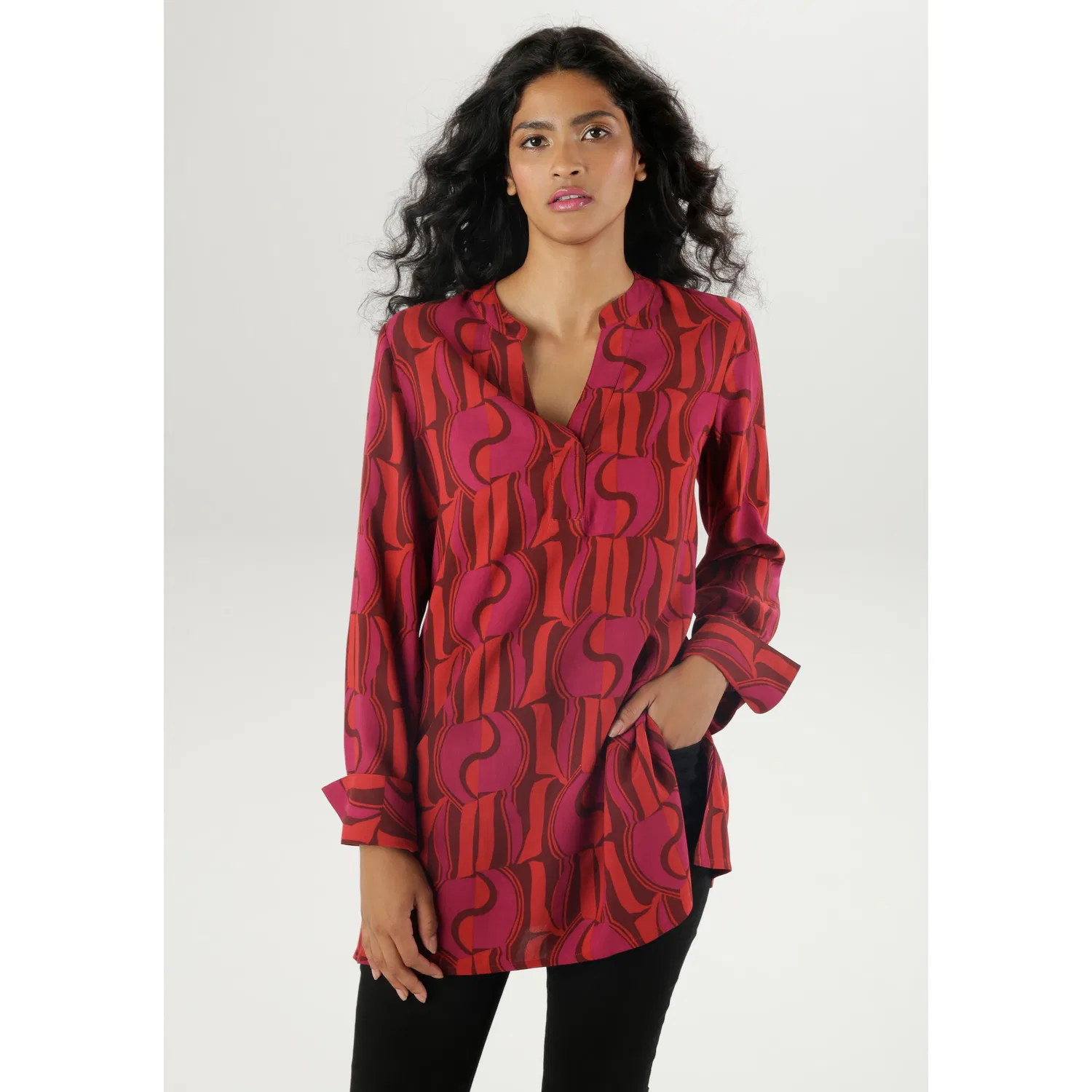 Женская блуза свободного кроя с принтом Aniston SELECTED, Dark Red/Fuchsia