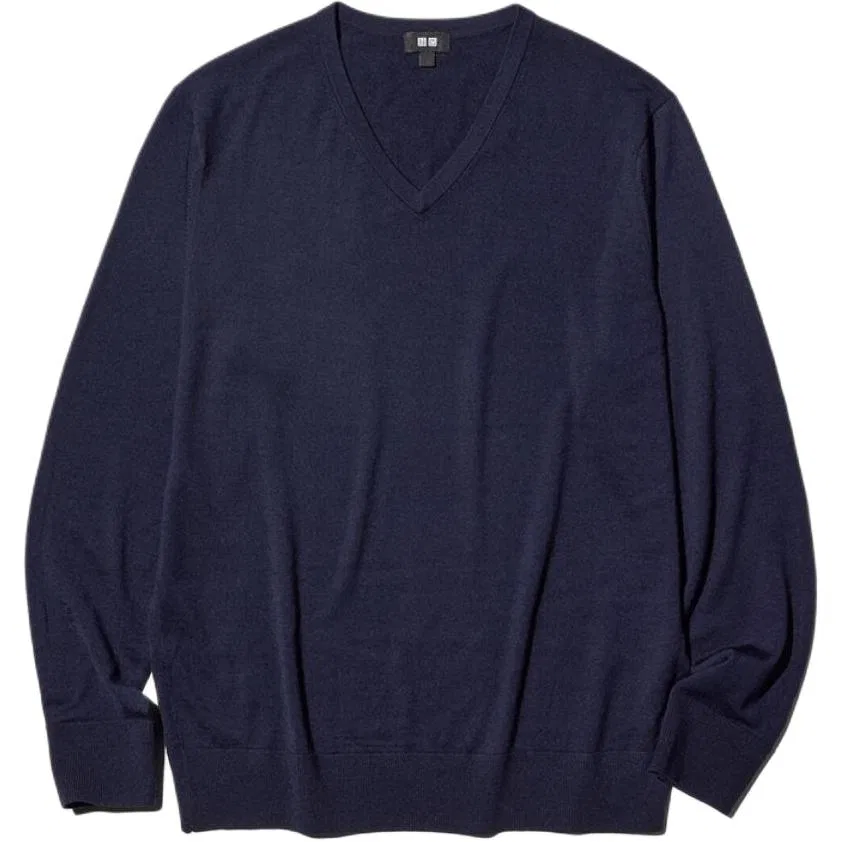 Мужской джемпер с V-образным вырезом Navy Blue UNIQLO, Navy Blue