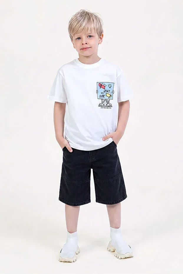 Детские шорты для мальчиков хлопковые Cargo pocket comfortable summer cotton denim fabric casual boy's jeans shorts Dmb Boys & Girls, Black