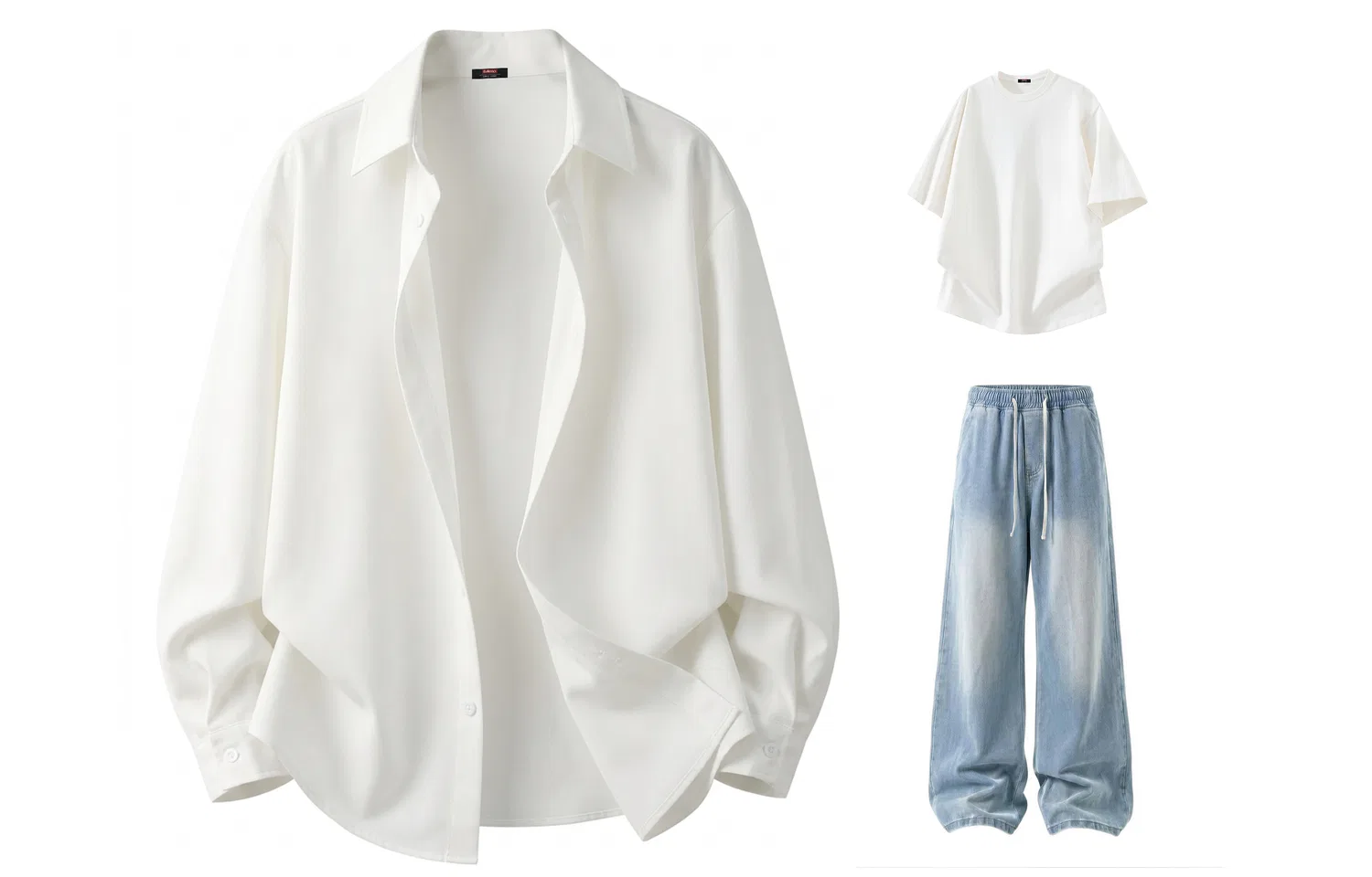 Детский комплект спортивной одежды BALENO, Black Long-Sleeved Shirt+White Short-Sleeved T-Shirt+Light Blue Jeans — фото 4