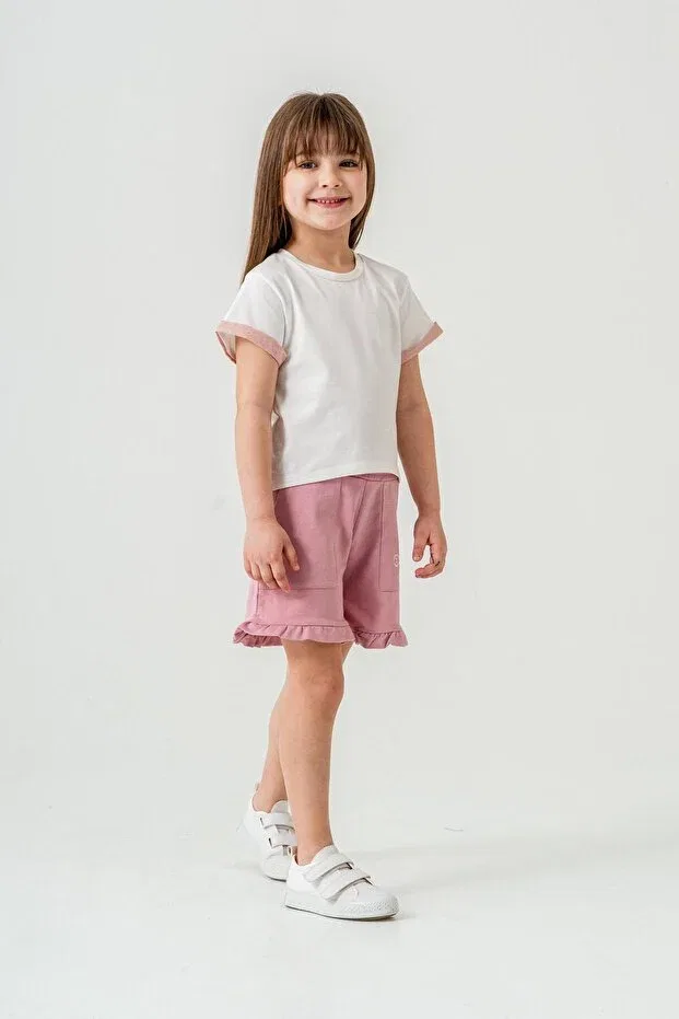Детские шорты для девочек с принтом Floral Embroidered Mışıl Kids, Powder — фото 2