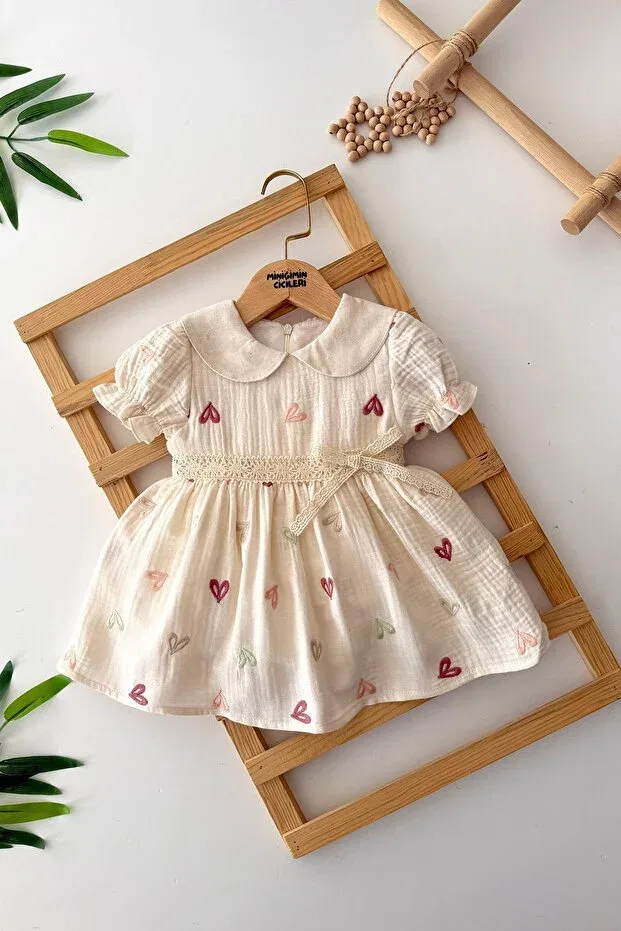 Детское платье для девочек с вышивкой Minigimin Cicileri, Cream