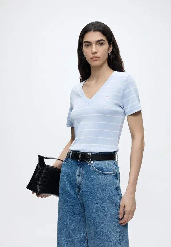 Футболка хлопковая Slim cody Tommy Hilfiger, breezy blue / ecru, синий — фото 4