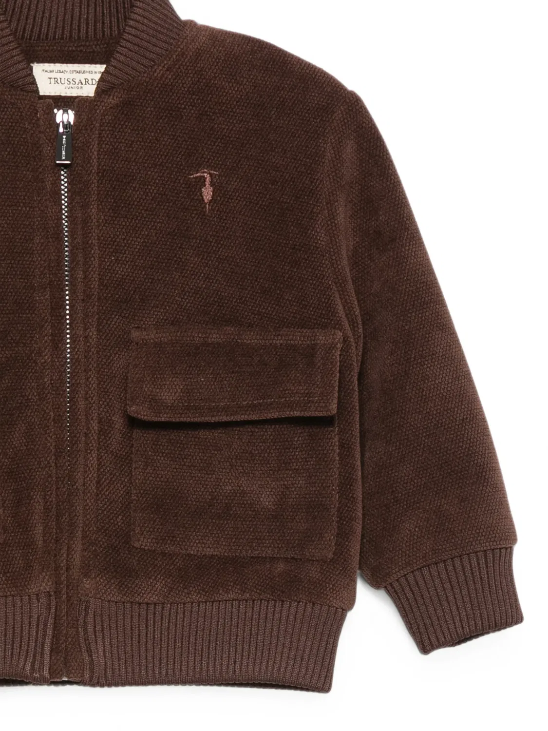 Бомбер на молнии с вышитым логотипом Trussardi Junior, коричневый — фото 3
