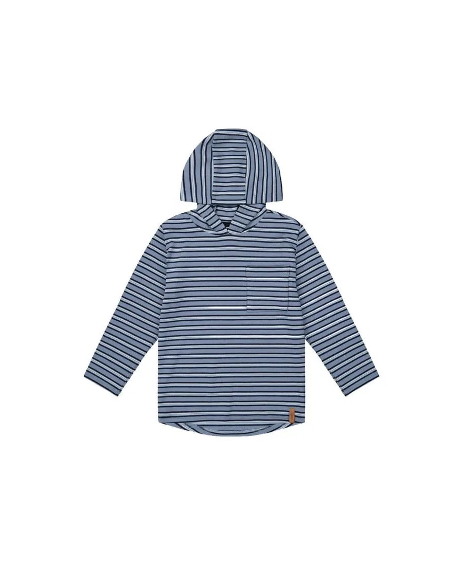 Детская футболка с капюшоном из футера с полосатым принтом Deux par Deux, Blue Striped White