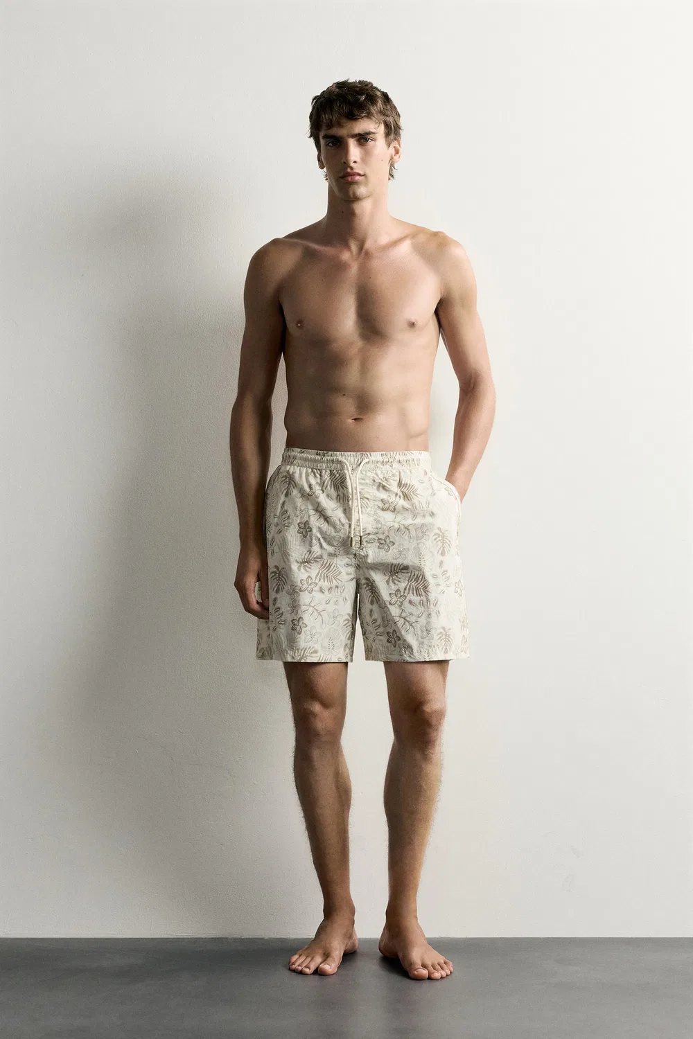 Длинные плавки с цветочным принтом ZARA, Ecru