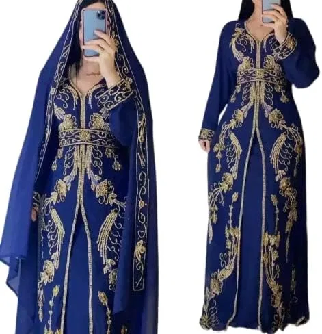 Женский кафтан макси с вышивкой бисером Afreen Creation, Navy Blue